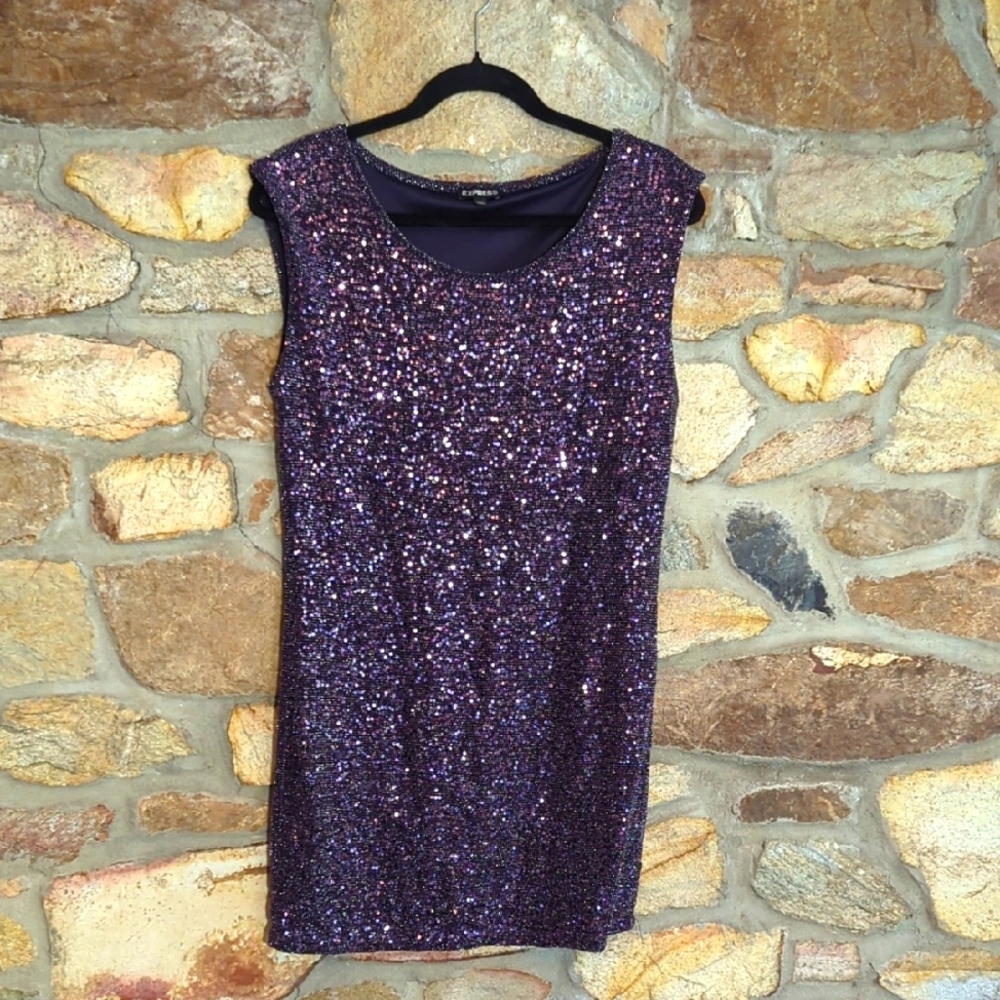 Express Purple Sequin Sleeveless Dress